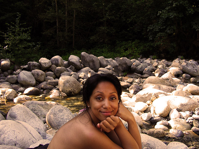 V on the river at Lynn Canyon on Vancouver's North Shore