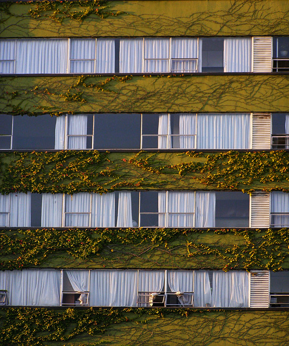 Eastern-European style apartment building at sunset