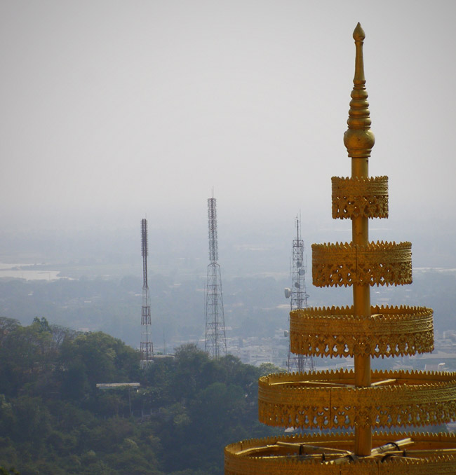 Buddhist temple and telegraph towers