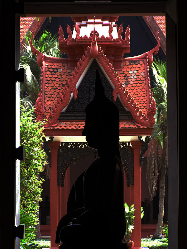 Buddha in a window frame in the Cambodian National Museum