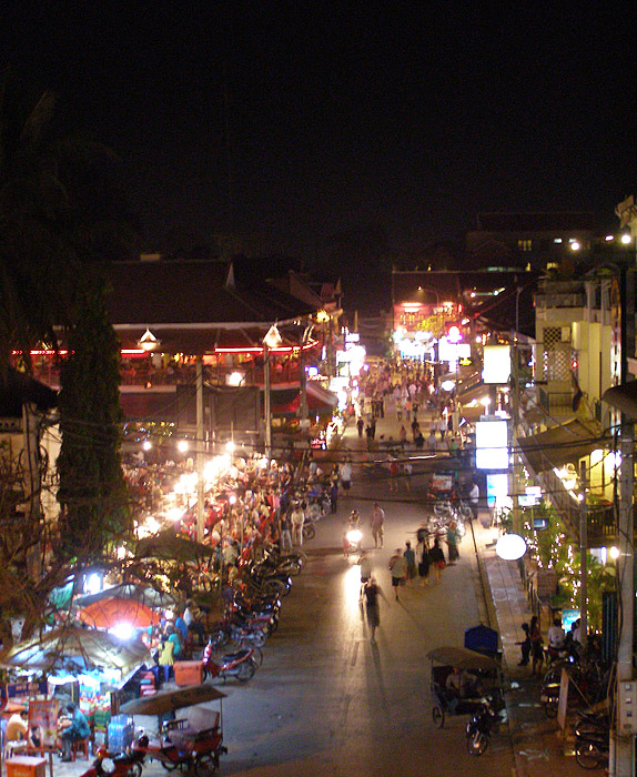 View of Pub Street in Siem Reap from the X Bar