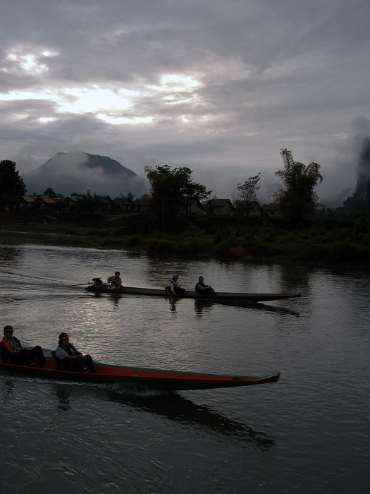 Tourist boats on the river in Vang Vieng