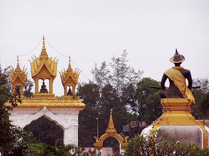 Statues and an archway in Vientiane